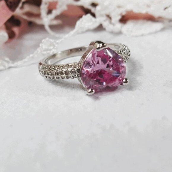 Pink Cubic Zirconia Solitaire Ring - Picture 3 of 4